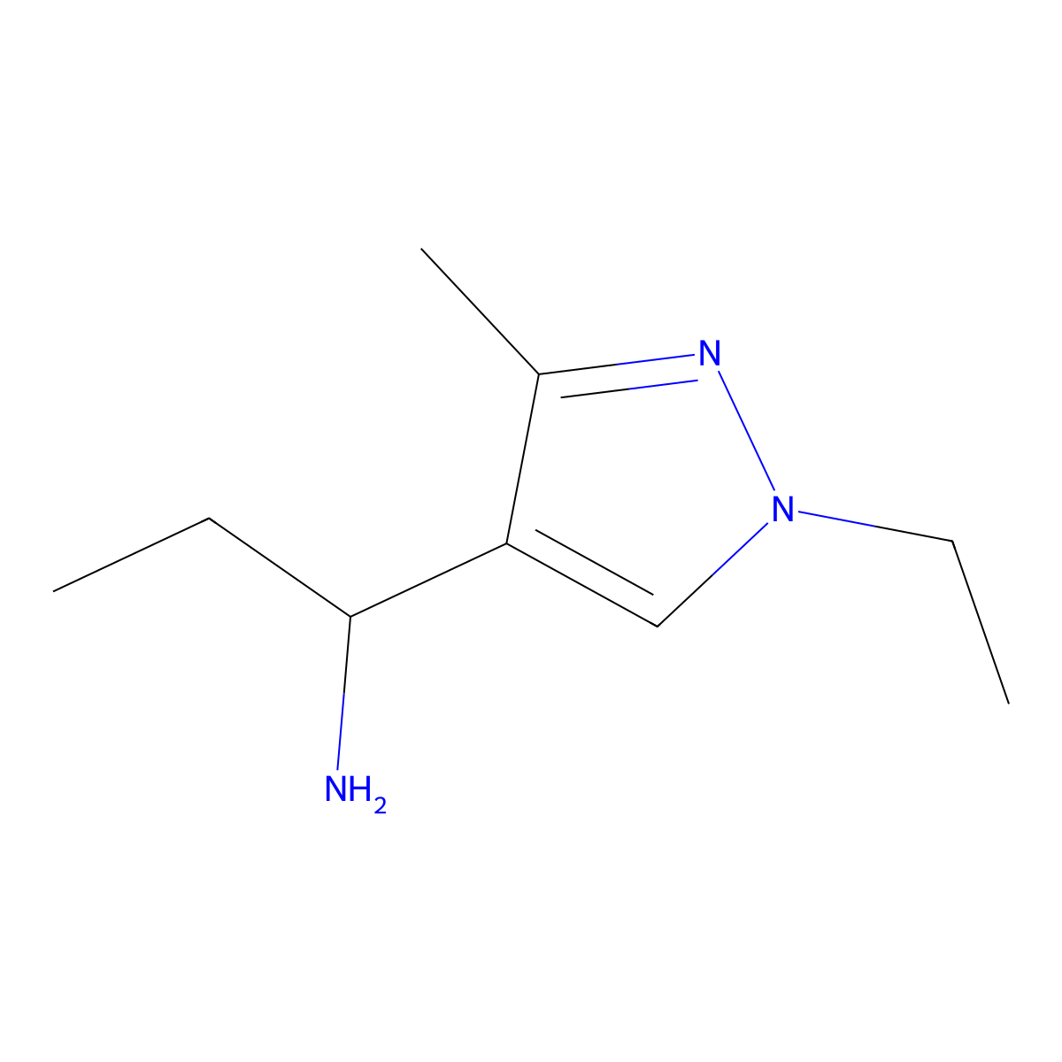 1-(1-ethyl-3-methyl-1H-pyrazol-4-yl)propan-1-amine molecular structure, CAS 1007460-21-0