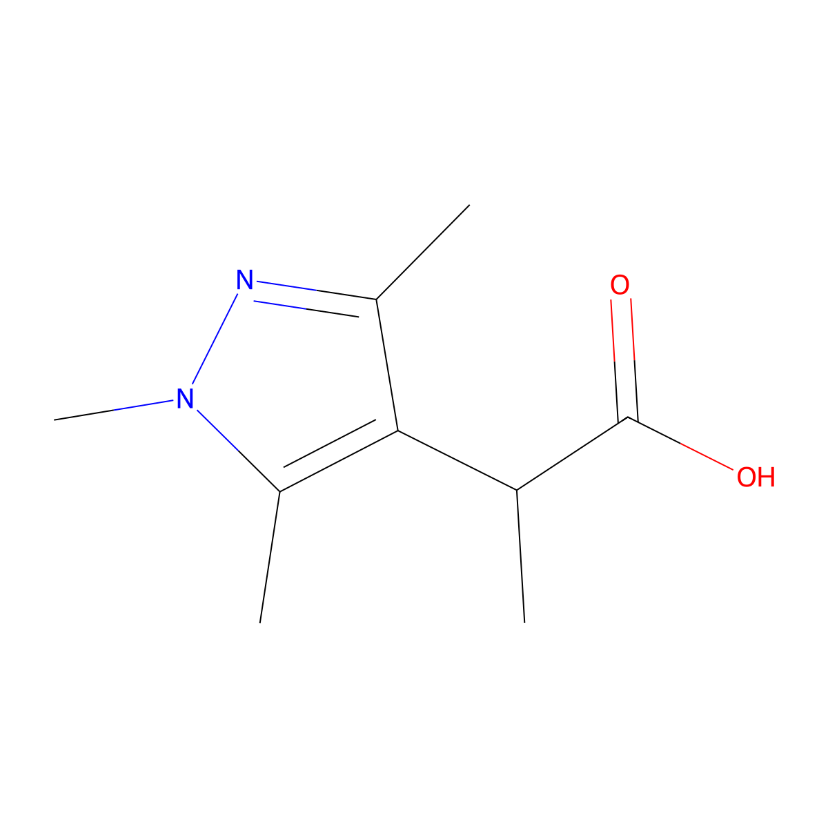 2-(trimethyl-1H-pyrazol-4-yl)propanoic acid molecular structure, CAS 1007460-61-8