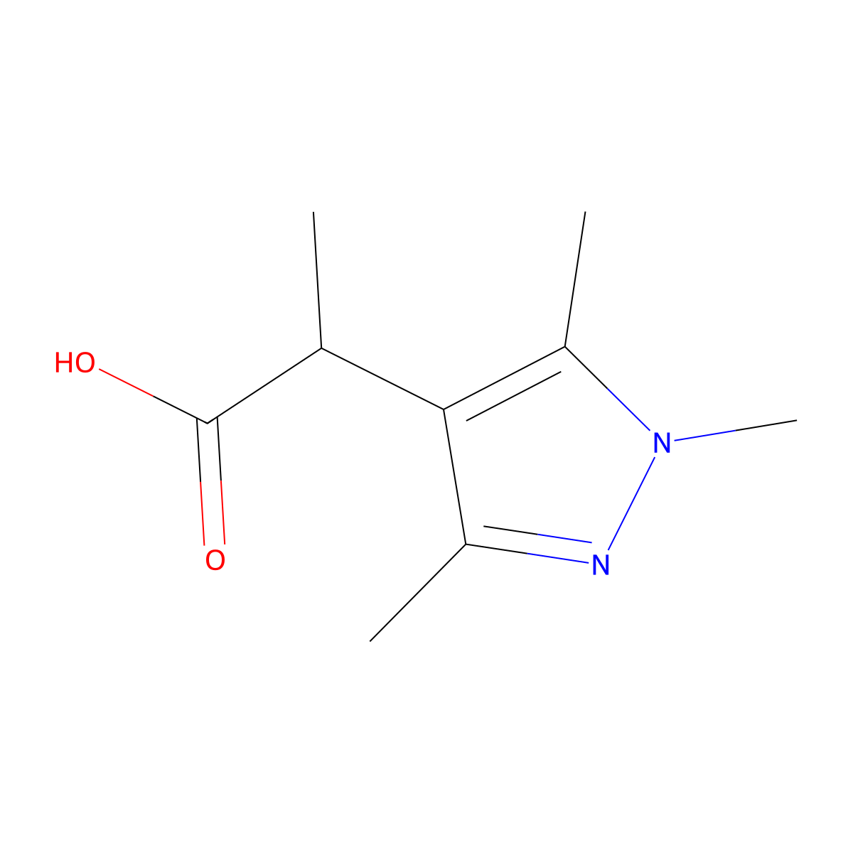 2-(trimethyl-1H-pyrazol-4-yl)propanoic acid molecular structure, CAS 1007460-61-8