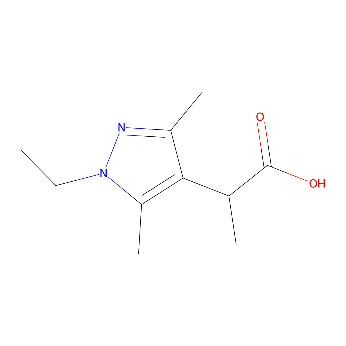 2-(1-ethyl-3,5-dimethyl-1H-pyrazol-4-yl)propanoic acid molecular structure, CAS 1007460-69-6