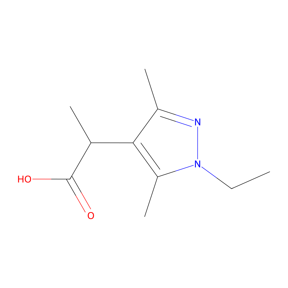 2-(1-ethyl-3,5-dimethyl-1H-pyrazol-4-yl)propanoic acid molecular structure, CAS 1007460-69-6
