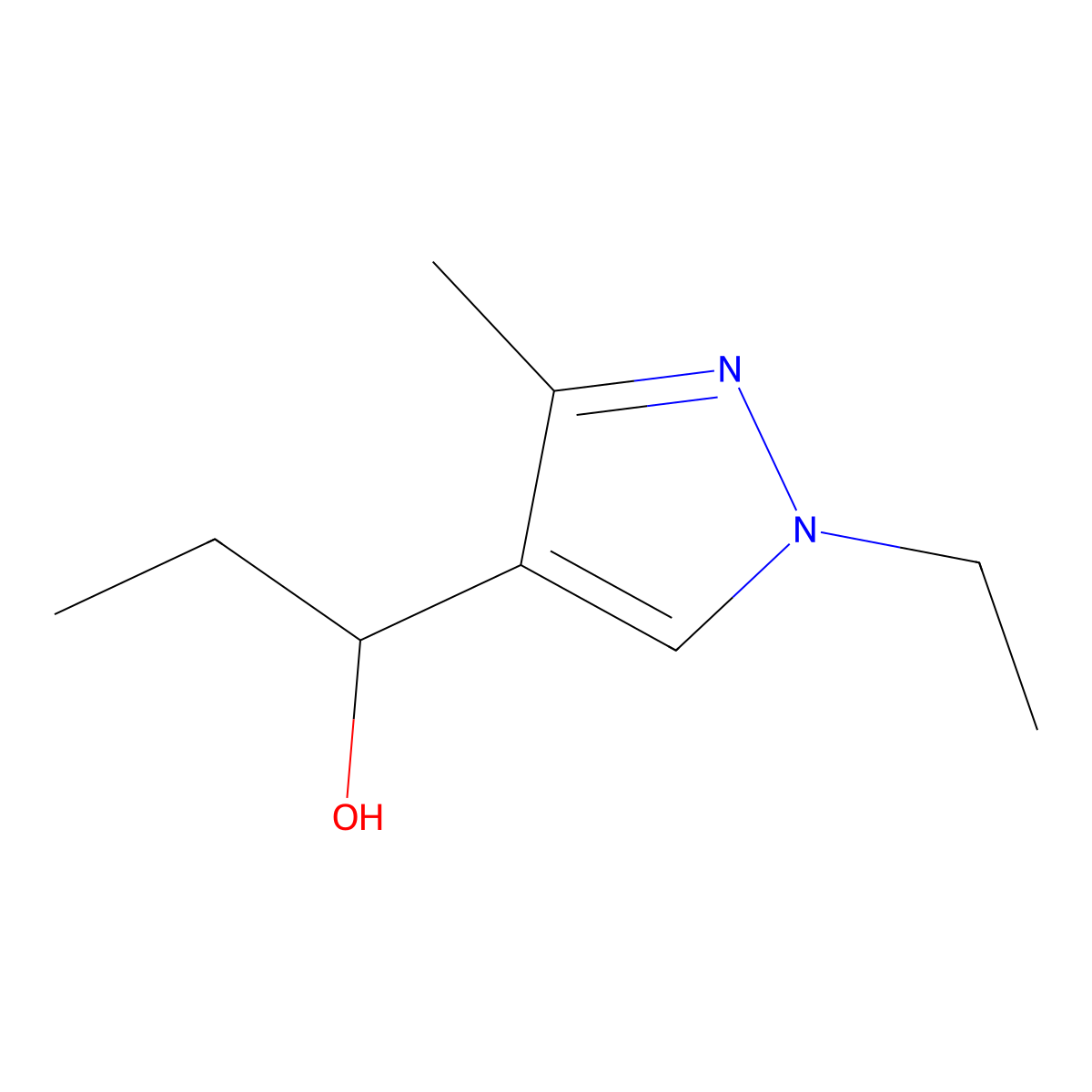 1-(1-ethyl-3-methyl-1H-pyrazol-4-yl)propan-1-ol molecular structure, CAS 1007463-50-4
