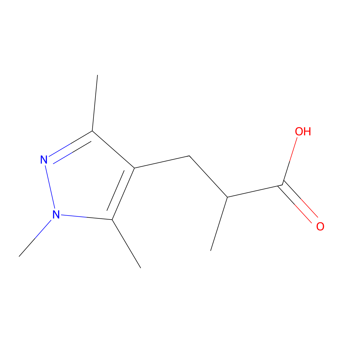 2-methyl-3-(trimethyl-1H-pyrazol-4-yl)propanoic acid molecular structure, CAS 1007464-61-0