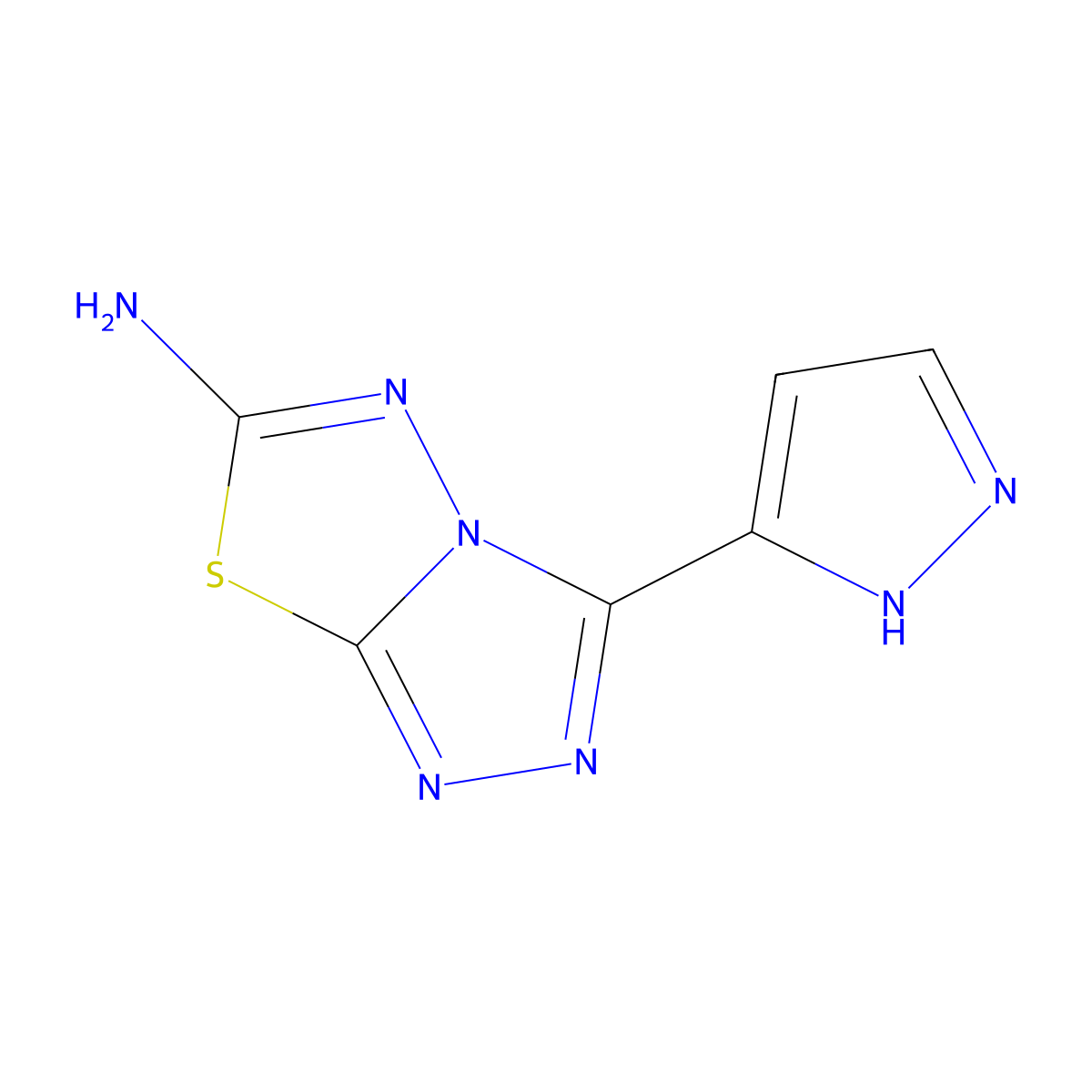 3-(1H-pyrazol-5-yl)-[1,2,4]triazolo[3,4-b][1,3,4]thiadiazol-6-amine molecular structure, CAS 1007469-54-6