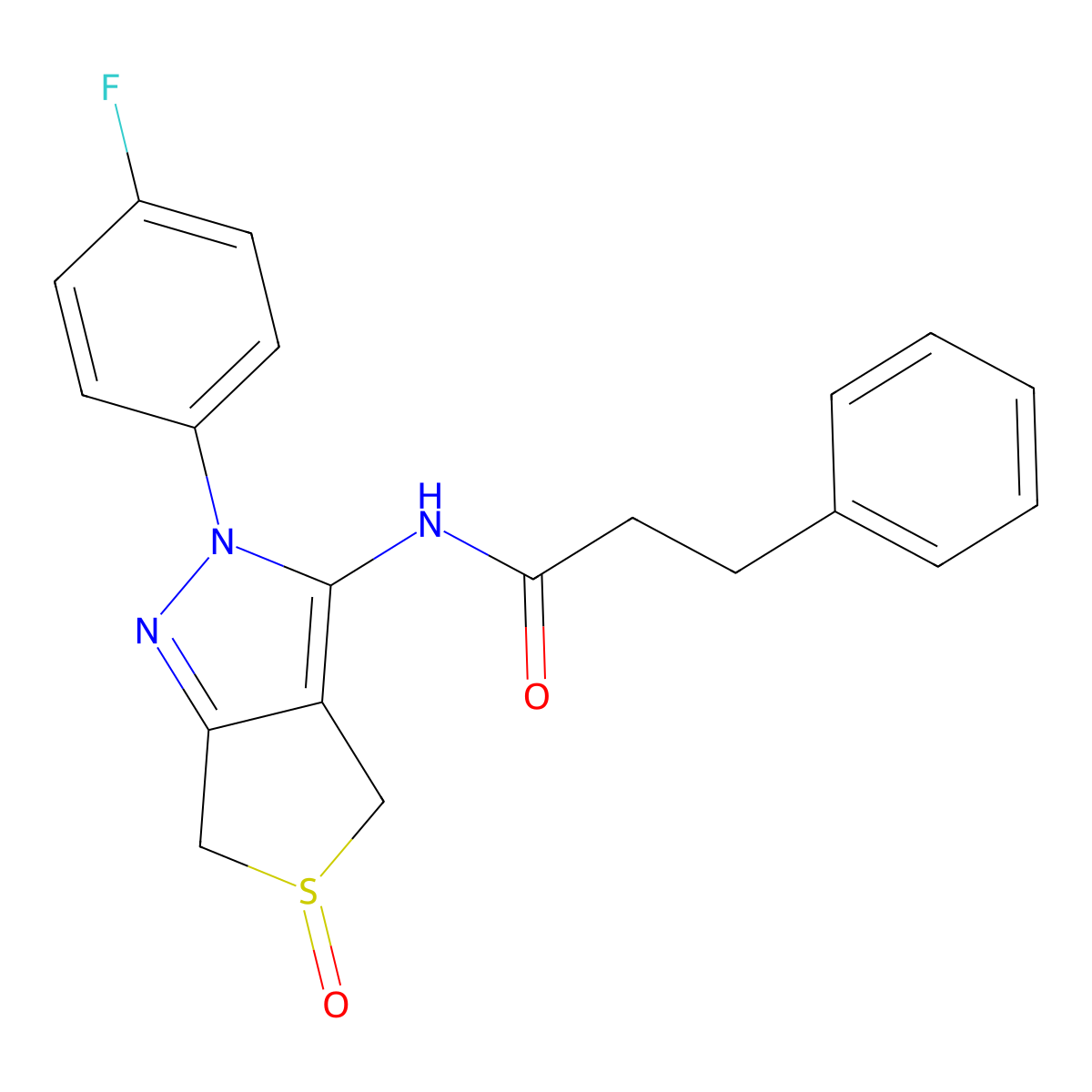 N-(2-(4-fluorophenyl)-5-oxido-4,6-dihydro-2H-thieno[3,4-c]pyrazol-3-yl)-3-phenylpropanamide molecular structure, CAS 1007476-19-8