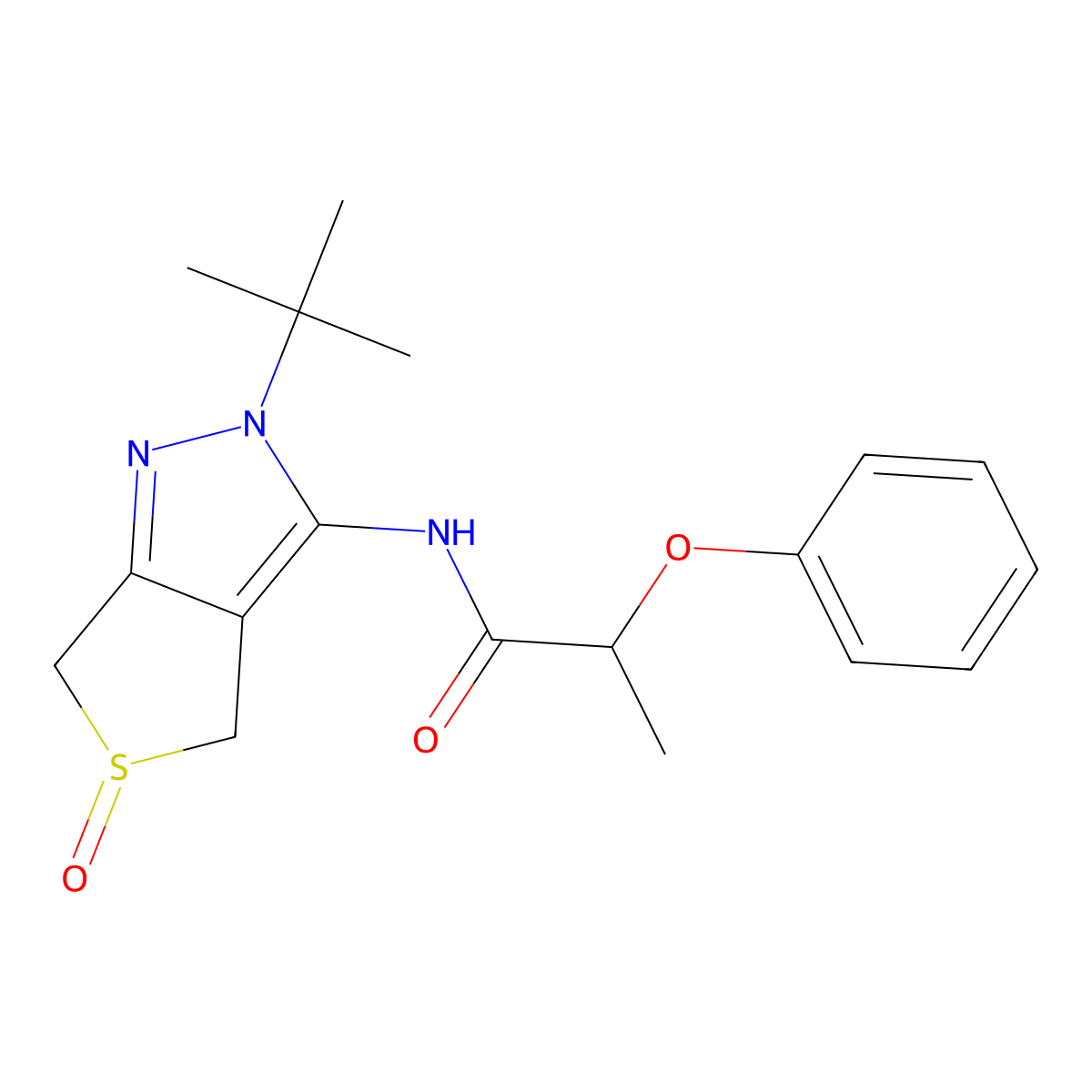 N-(2-tert-butyl-5-oxo-4,6-dihydrothieno[3,4-c]pyrazol-3-yl)-2-phenoxypropanamide molecular structure, CAS 1007476-34-7