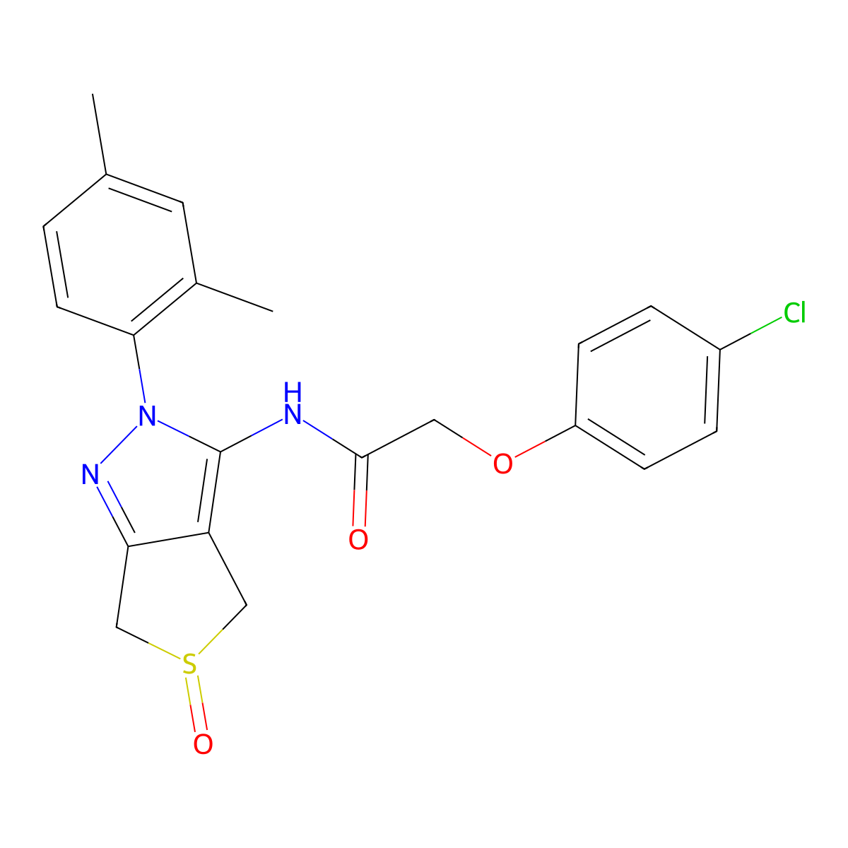 2-(4-chlorophenoxy)-N-[2-(2,4-dimethylphenyl)-5-oxo-4,6-dihydrothieno[3,4-c]pyrazol-3-yl]acetamide molecular structure, CAS 1007477-55-5
