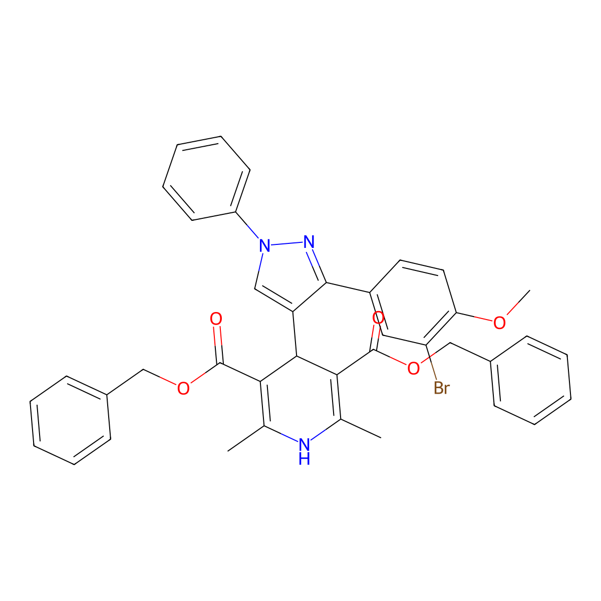 Dibenzyl 4-[3-(3-bromo-4-methoxyphenyl)-1-phenyl-1H-pyrazol-4-YL]-2,6-dimethyl-1,4-dihydro-3,5-pyridinedicarboxylate molecular structure, CAS 1007485-77-9
