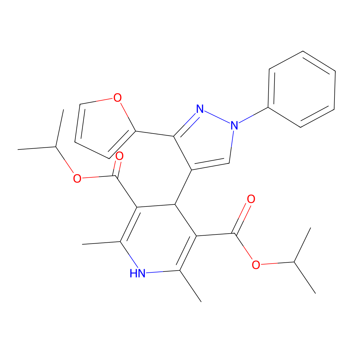 diisopropyl 4-[3-(2-furyl)-1-phenyl-1H-pyrazol-4-yl]-2,6-dimethyl-1,4-dihydro-3,5-pyridinedicarboxylate molecular structure, CAS 1007486-01-2
