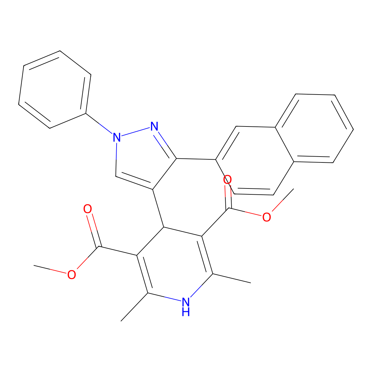 dimethyl 2,6-dimethyl-4-[3-(2-naphthyl)-1-phenyl-1H-pyrazol-4-yl]-1,4-dihydro-3,5-pyridinedicarboxylate molecular structure, CAS 1007486-36-3