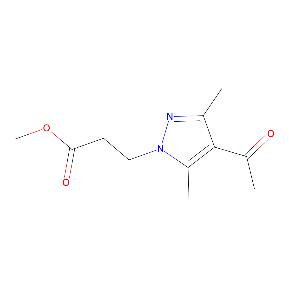 Methyl 3-(4-acetyl-3,5-dimethyl-1H-pyrazol-1-yl)propanoate molecular structure, CAS 1007488-10-9