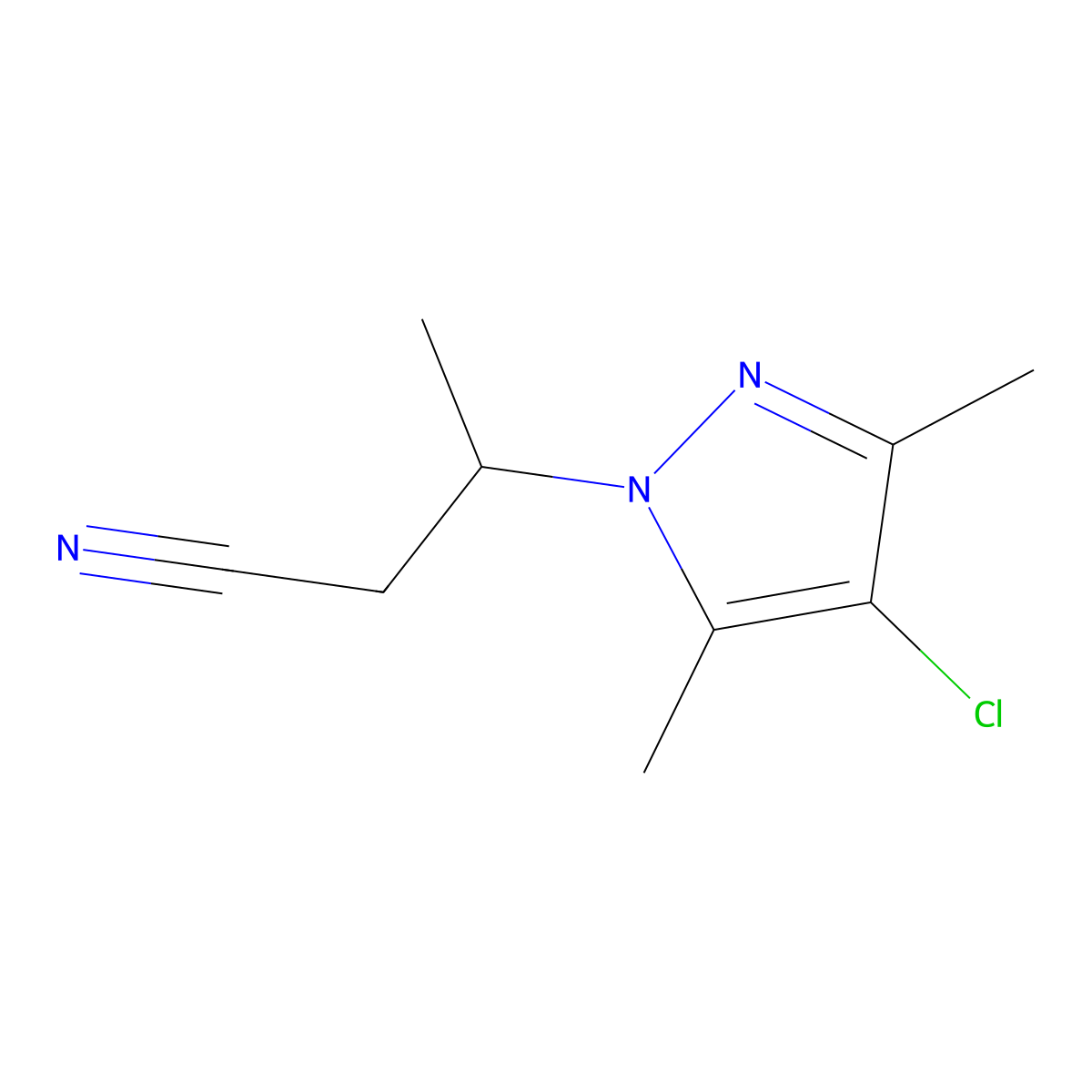3-(4-chloro-3,5-dimethyl-1H-pyrazol-1-yl)butanenitrile molecular structure, CAS 1007489-25-9