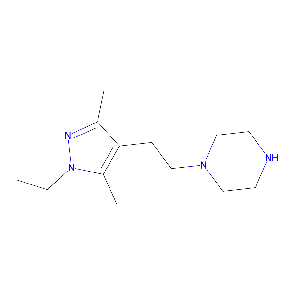 1-[2-(1-ethyl-3,5-dimethyl-1H-pyrazol-4-yl)ethyl]piperazine molecular structure, CAS 1007503-71-0