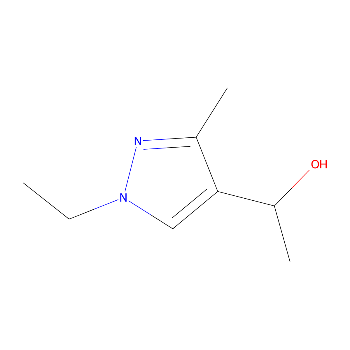 1-(1-ethyl-3-methyl-1H-pyrazol-4-yl)ethanol molecular structure, CAS 1007504-16-6