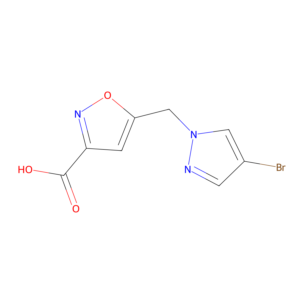 5-((4-bromo-1H-pyrazol-1-yl)methyl)-1,2-oxazole-3-carboxylic acid molecular structure, CAS 1007514-40-0