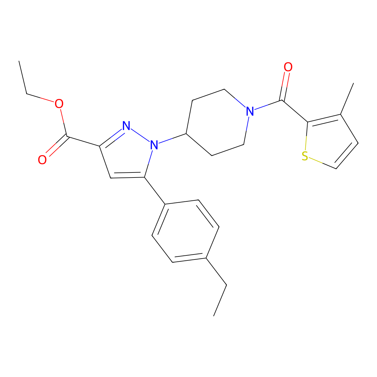 ethyl 5-(4-ethylphenyl)-1-{1-[(3-methyl-2-thienyl)carbonyl]-4-piperidyl}-1H-pyrazole-3-carboxylate molecular structure, CAS 1007515-34-5