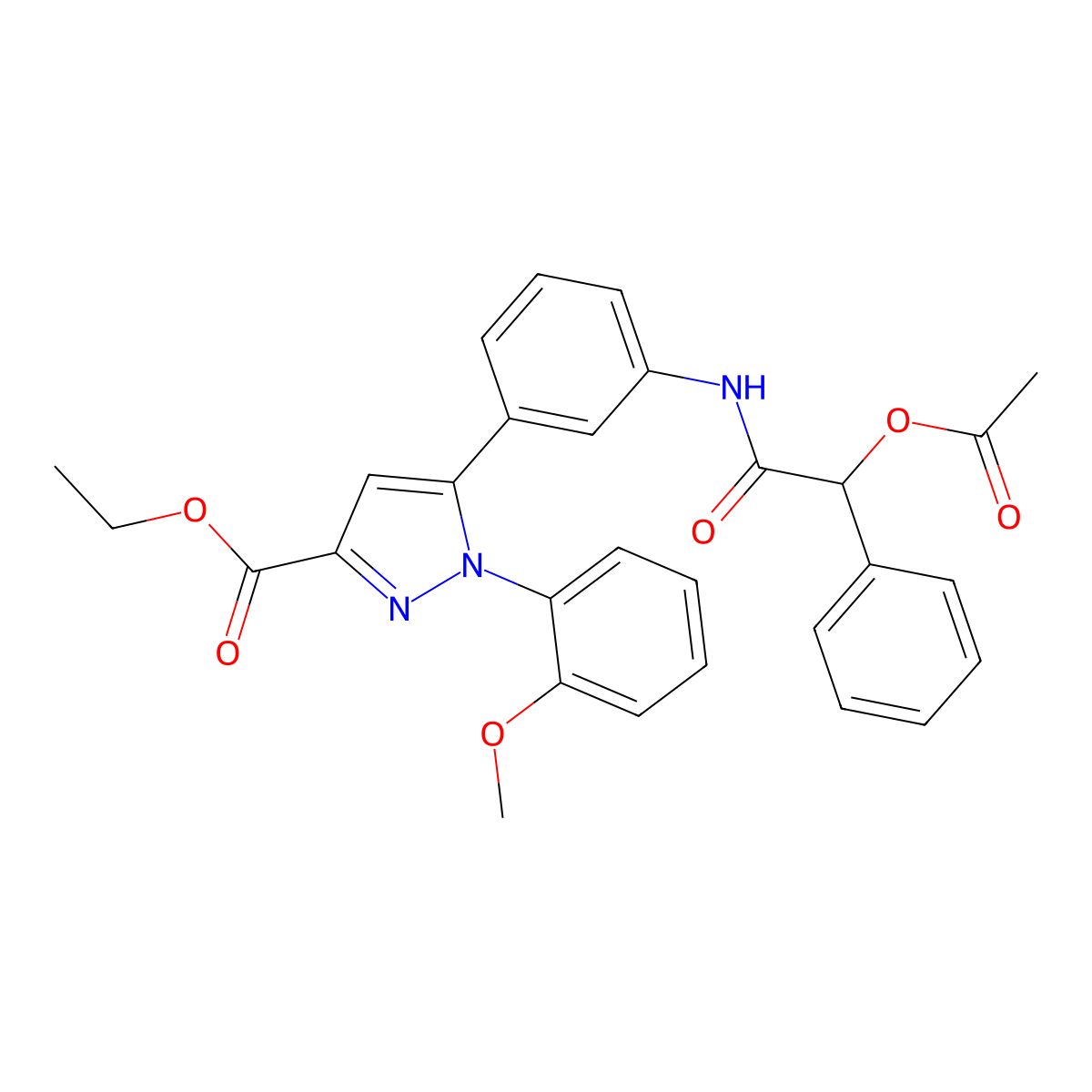 ethyl 5-(3-{[2-(acetyloxy)-2-phenylacetyl]amino}phenyl)-1-(2-methoxyphenyl)-1H-pyrazole-3-carboxylate molecular structure, CAS 1007518-01-5