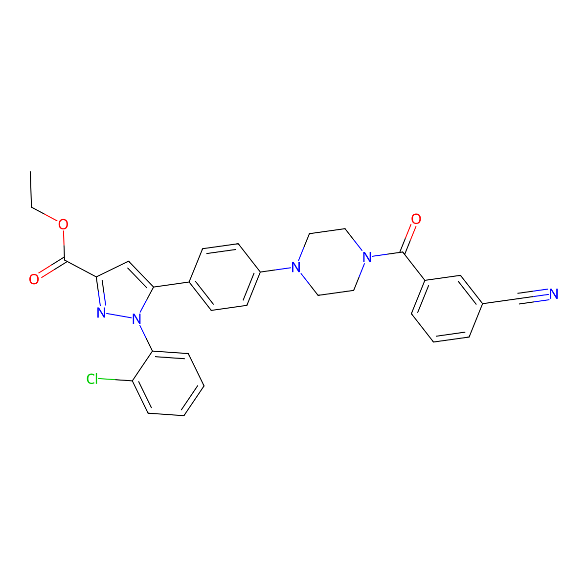 ethyl 1-(2-chlorophenyl)-5-{4-[4-(3-cyanobenzoyl)piperazino]phenyl}-1H-pyrazole-3-carboxylate molecular structure, CAS 1007518-44-6