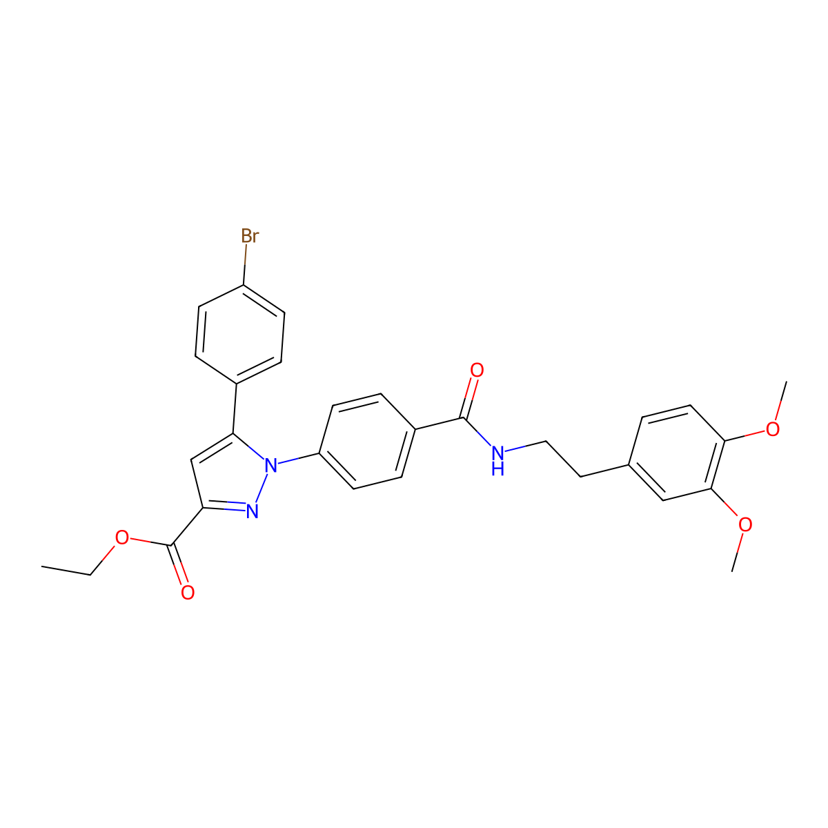 ethyl 5-(4-bromophenyl)-1-(4-{[(3,4-dimethoxyphenethyl)amino]carbonyl}phenyl)-1H-pyrazole-3-carboxylate molecular structure, CAS 1007518-75-3