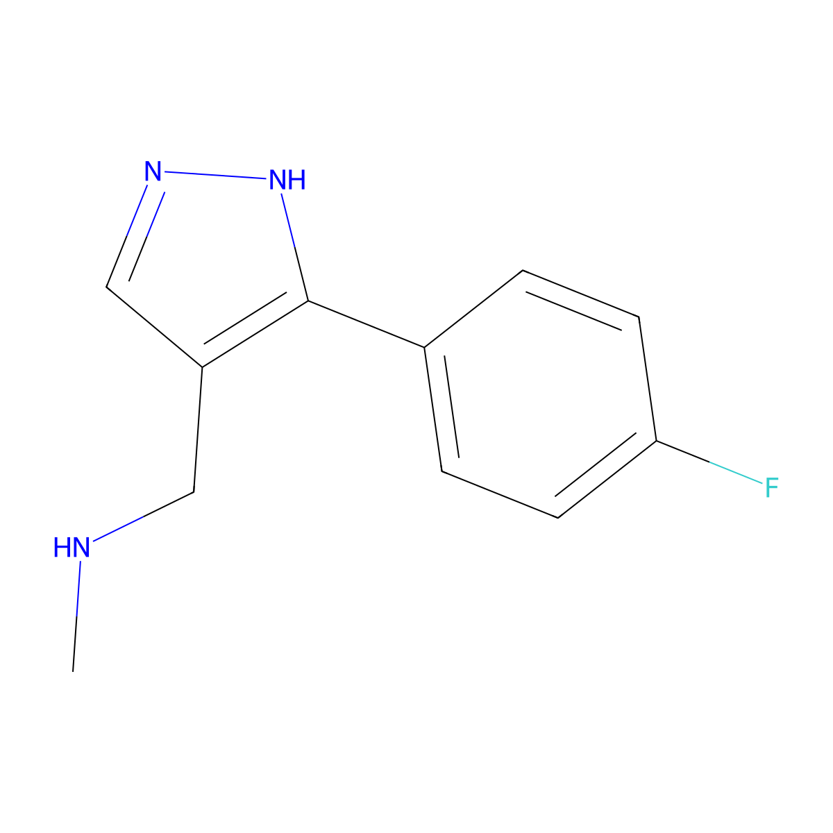 1-[5-(4-fluorophenyl)-1H-pyrazol-4-yl]-N-methylmethanamine molecular structure, CAS 1007521-55-2