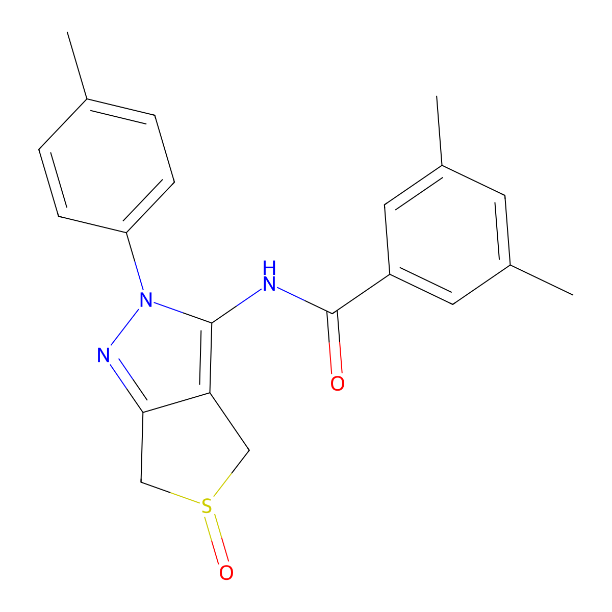 3,5-dimethyl-N-[2-(4-methylphenyl)-5-oxo-4,6-dihydrothieno[3,4-c]pyrazol-3-yl]benzamide molecular structure, CAS 1007528-60-0