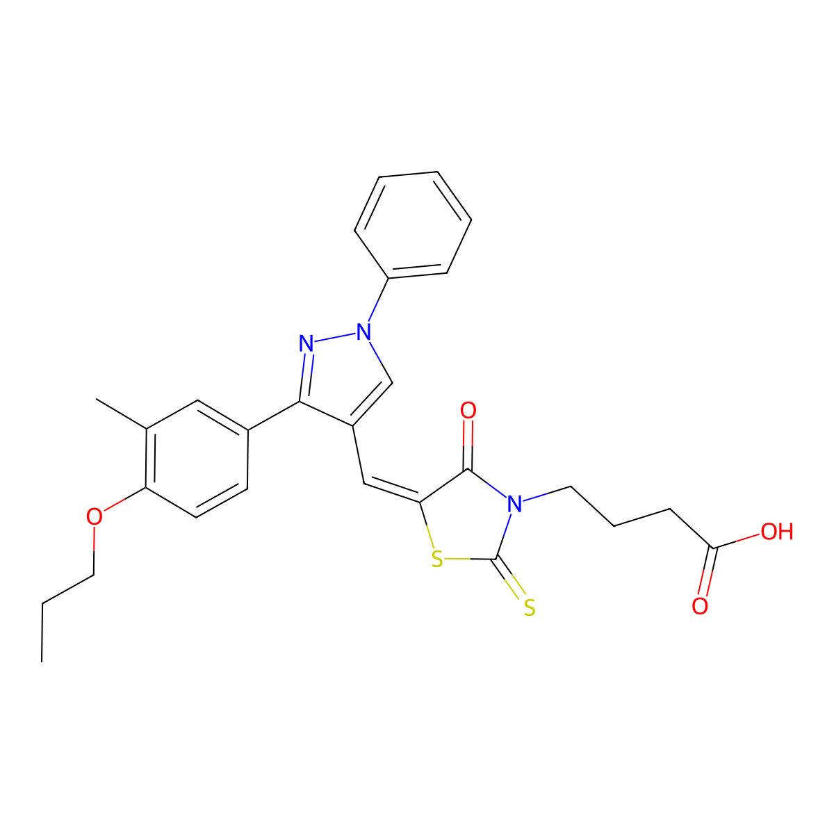 4-[(5Z)-5-[[3-(3-methyl-4-propoxyphenyl)-1-phenylpyrazol-4-yl]methylidene]-4-oxo-2-sulfanylidene-1,3-thiazolidin-3-yl]butanoic acid molecular structure, CAS 1007530-40-6