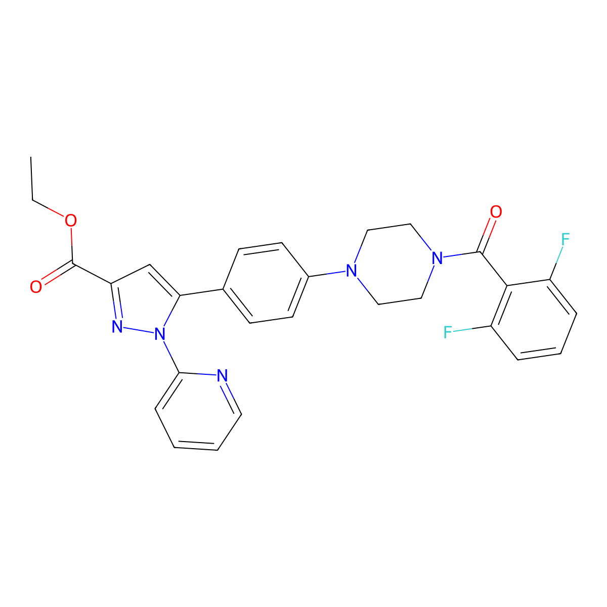 ethyl 5-{4-[4-(2,6-difluorobenzoyl)piperazino]phenyl}-1-(2-pyridyl)-1H-pyrazole-3-carboxylate molecular structure, CAS 1007538-67-1