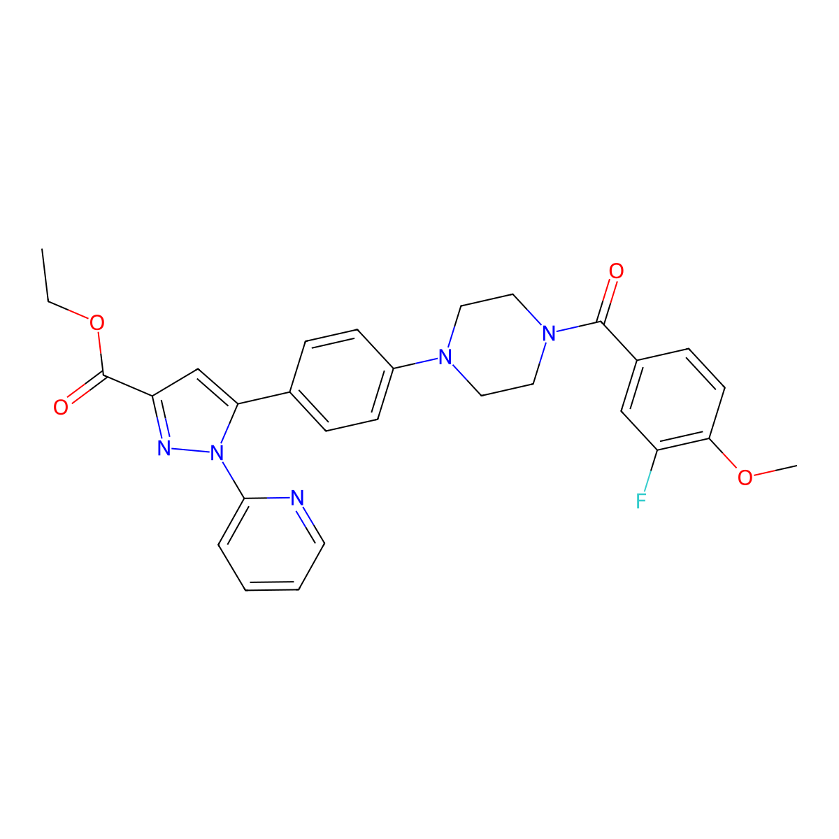ethyl 5-{4-[4-(3-fluoro-4-methoxybenzoyl)piperazino]phenyl}-1-(2-pyridyl)-1H-pyrazole-3-carboxylate molecular structure, CAS 1007540-26-2