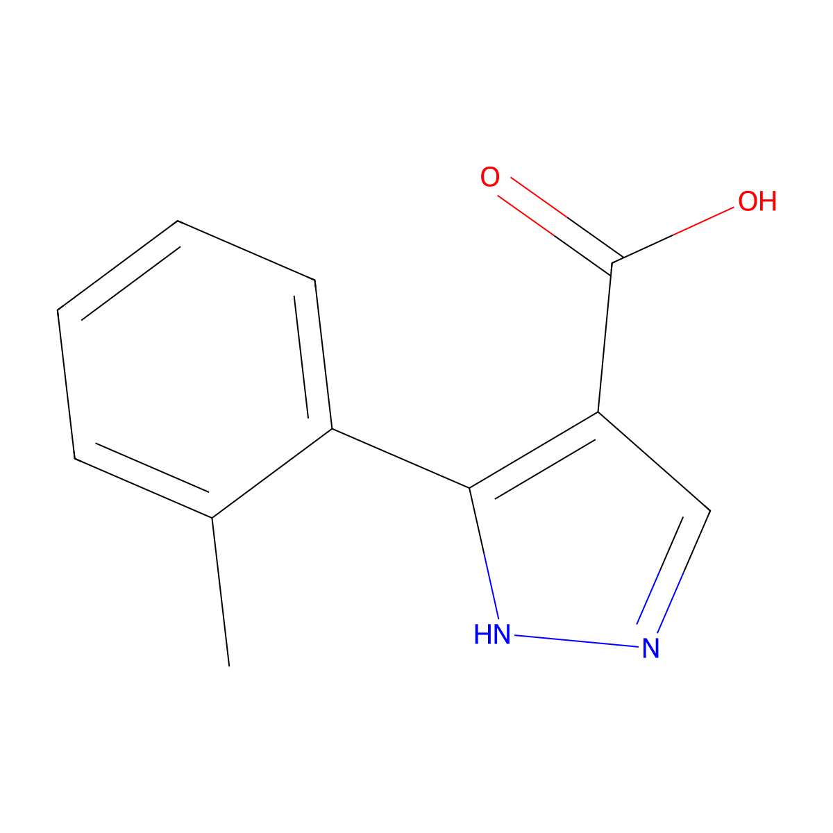 5-(2-methylphenyl)-1H-pyrazole-4-carboxylic acid molecular structure, CAS 1007541-87-8
