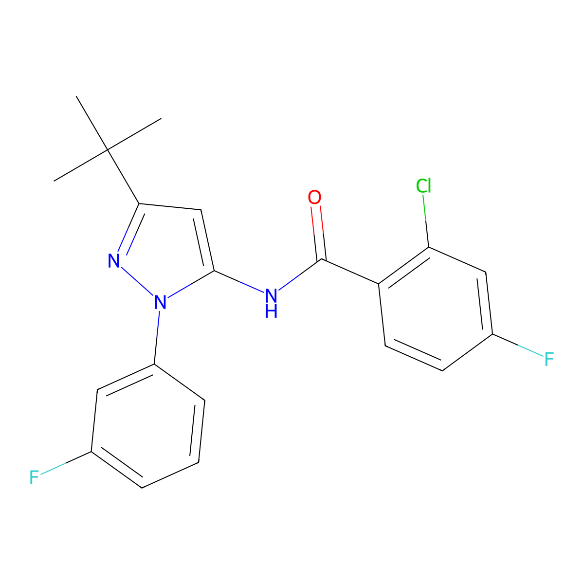 N~1~-[3-(tert-butyl)-1-(3-fluorophenyl)-1H-pyrazol-5-yl]-2-chloro-4-fluorobenzamide molecular structure, CAS 1007541-95-8