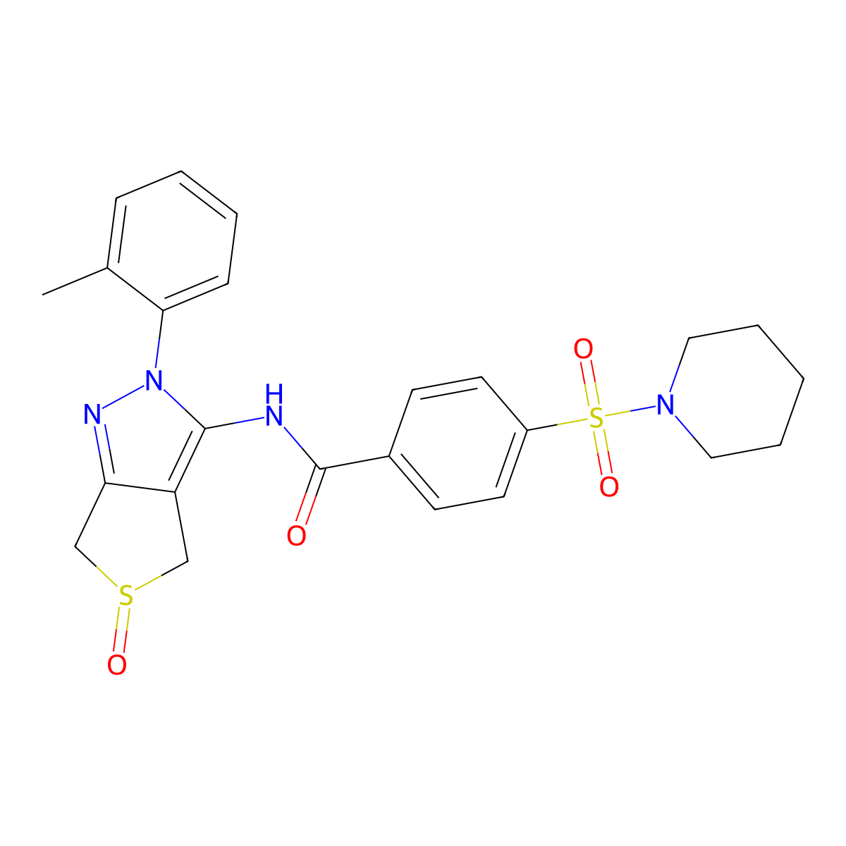 N-[2-(2-methylphenyl)-5-oxo-4,6-dihydrothieno[3,4-c]pyrazol-3-yl]-4-piperidin-1-ylsulfonylbenzamide molecular structure, CAS 1007550-32-4