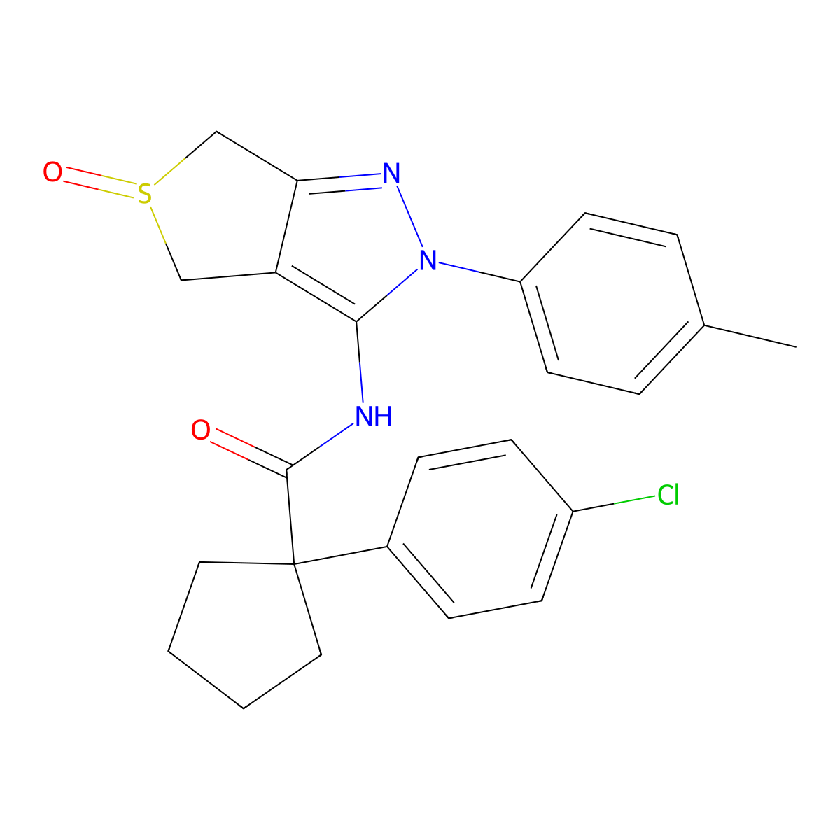 1-(4-chlorophenyl)-N-(5-oxido-2-(p-tolyl)-4,6-dihydro-2H-thieno[3,4-c]pyrazol-3-yl)cyclopentanecarboxamide molecular structure, CAS 1007550-63-1