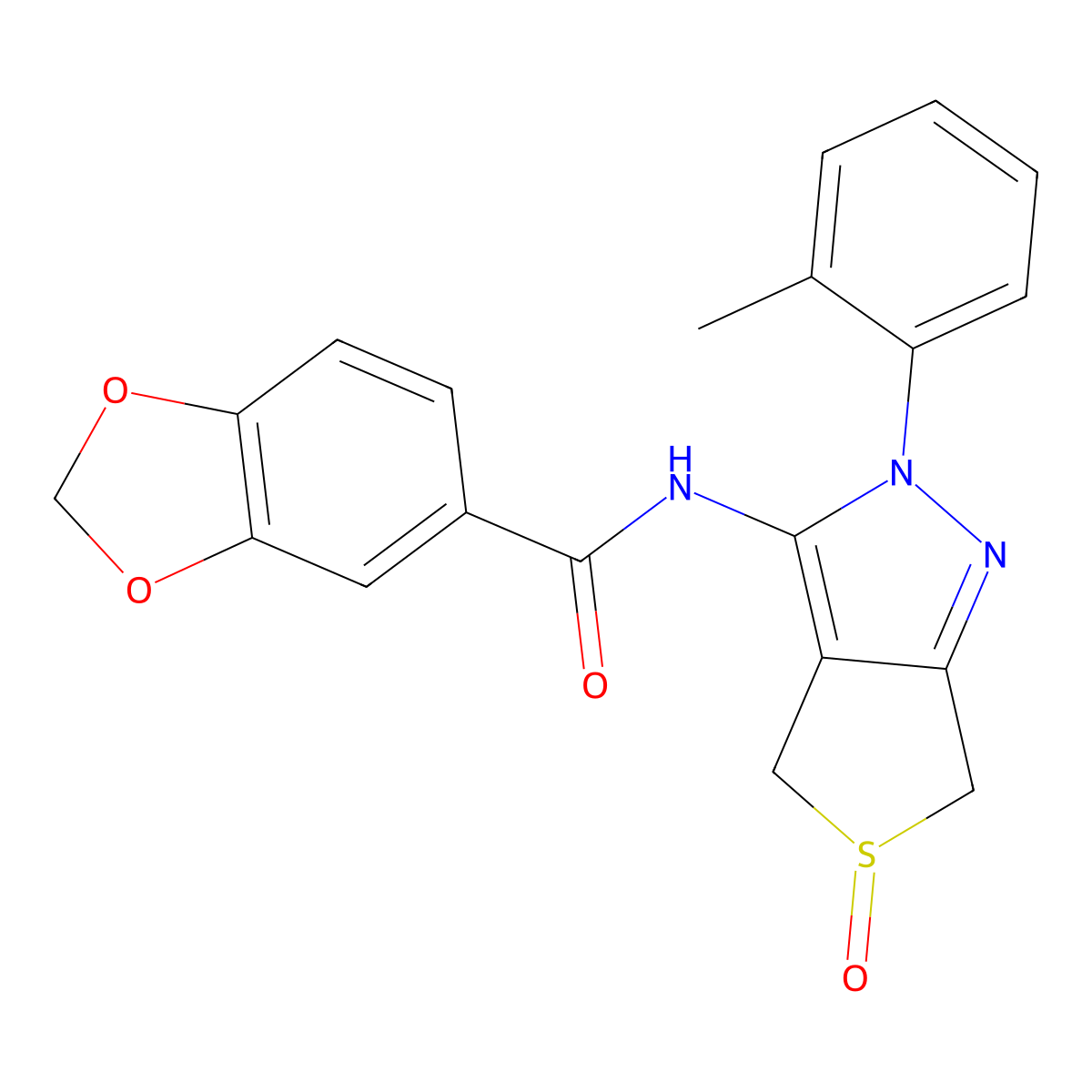 N-(5-oxido-2-(o-tolyl)-4,6-dihydro-2H-thieno[3,4-c]pyrazol-3-yl)benzo[d][1,3]dioxole-5-carboxamide molecular structure, CAS 1007550-66-4