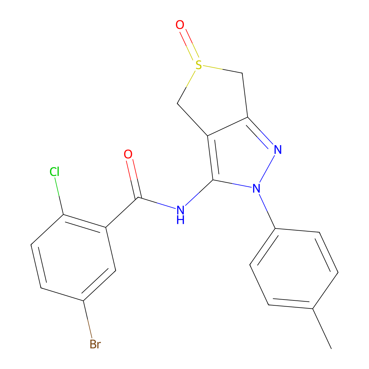 5-bromo-2-chloro-N-[2-(4-methylphenyl)-5-oxo-4,6-dihydrothieno[3,4-c]pyrazol-3-yl]benzamide molecular structure, CAS 1007550-83-5