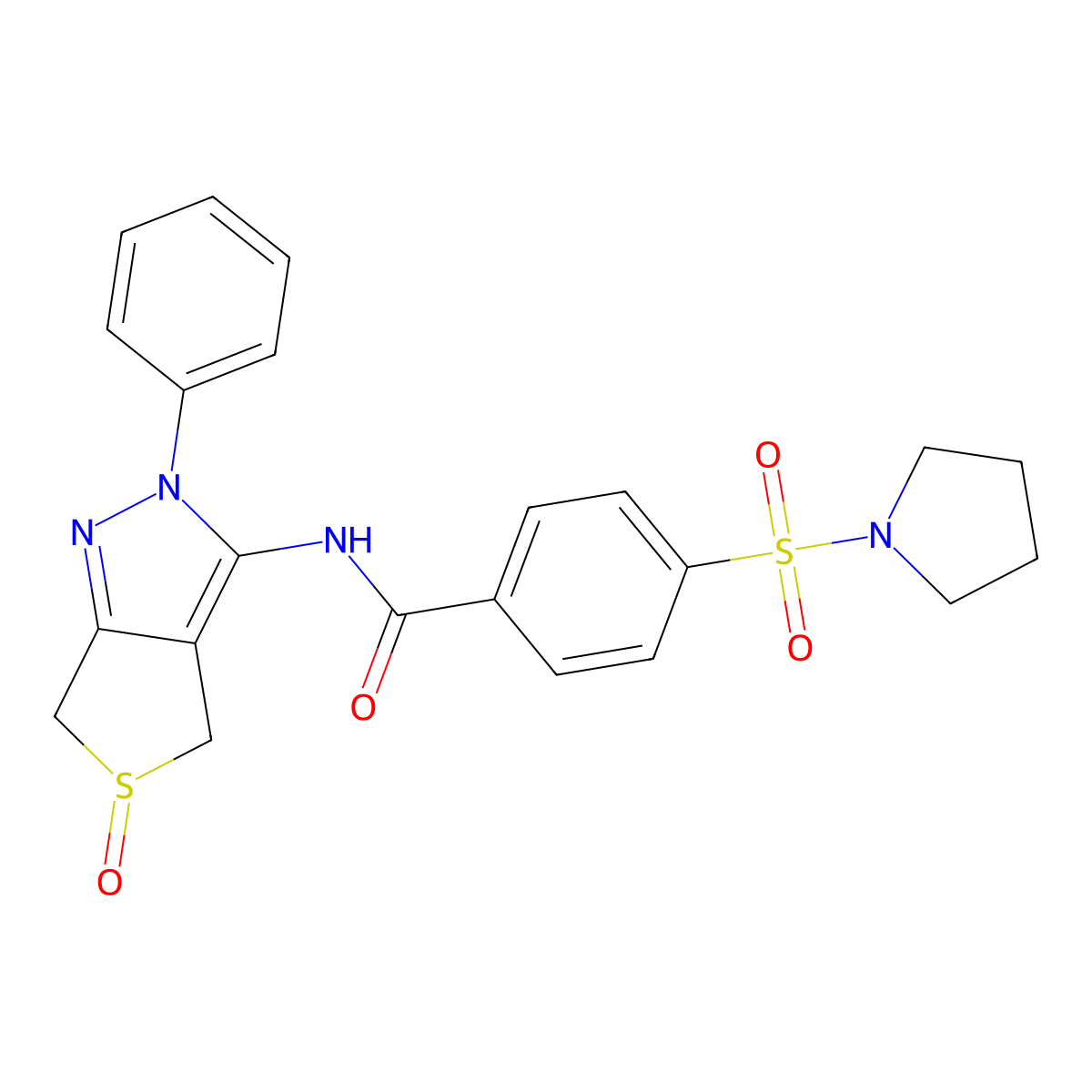 N-(5-oxido-2-phenyl-4,6-dihydro-2H-thieno[3,4-c]pyrazol-3-yl)-4-(pyrrolidin-1-ylsulfonyl)benzamide molecular structure, CAS 1007550-97-1
