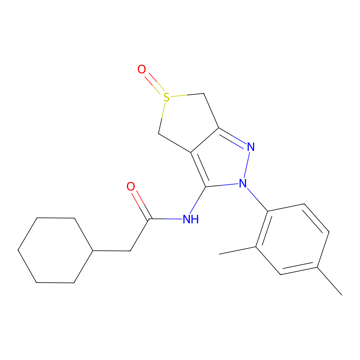 2-cyclohexyl-N-(2-(2,4-dimethylphenyl)-5-oxido-4,6-dihydro-2H-thieno[3,4-c]pyrazol-3-yl)acetamide molecular structure, CAS 1007551-60-1