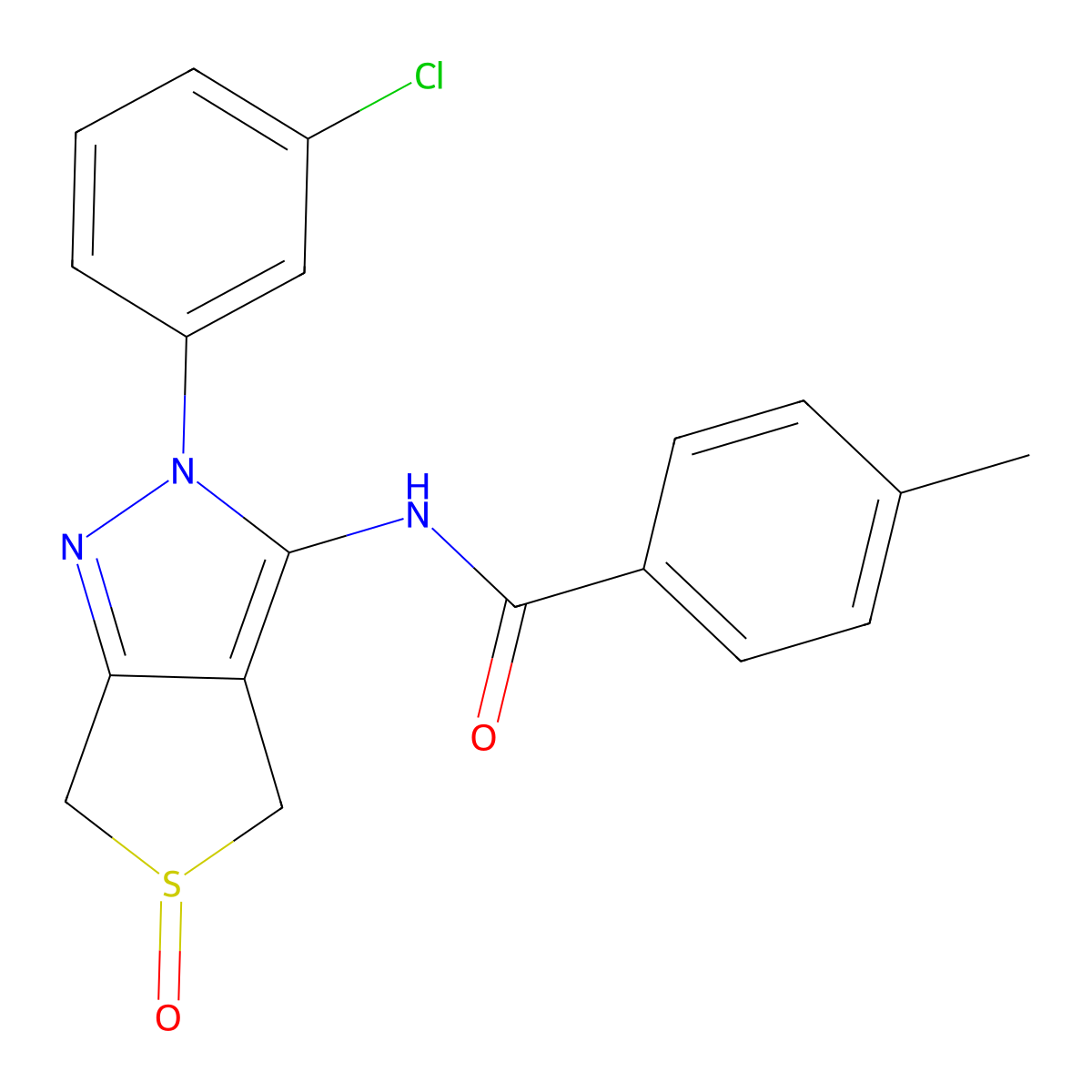 N-[2-(3-chlorophenyl)-5-oxo-4,6-dihydrothieno[3,4-c]pyrazol-3-yl]-4-methylbenzamide molecular structure, CAS 1007551-61-2