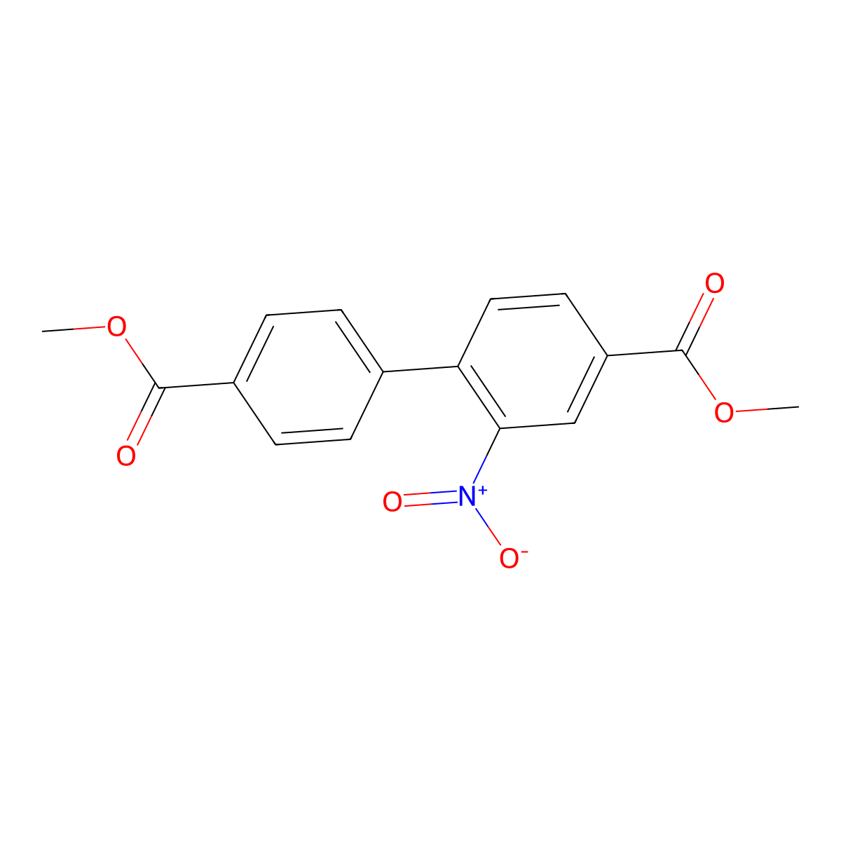 Dimethyl 2-nitro-[1,1'-biphenyl]-4,4'-dicarboxylate molecular structure, CAS 1007568-39-9