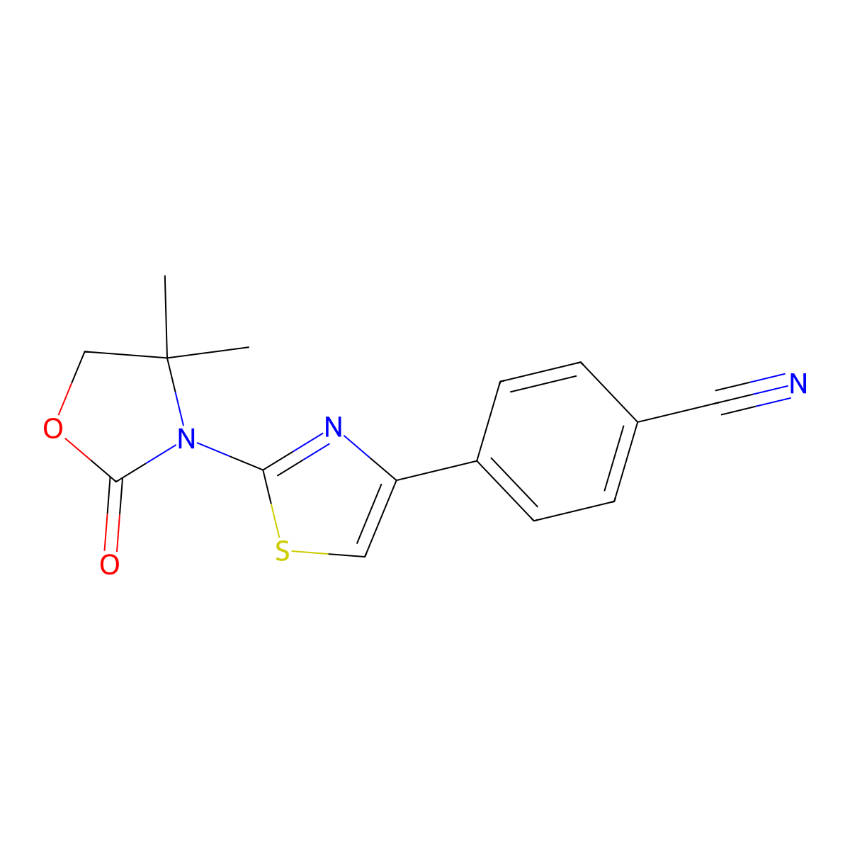 4-[2-(4,4-Dimethyl-2-oxo-1,3-oxazolidin-3-yl)-1,3-thiazol-4-yl]benzonitrile molecular structure, CAS 1007581-62-5