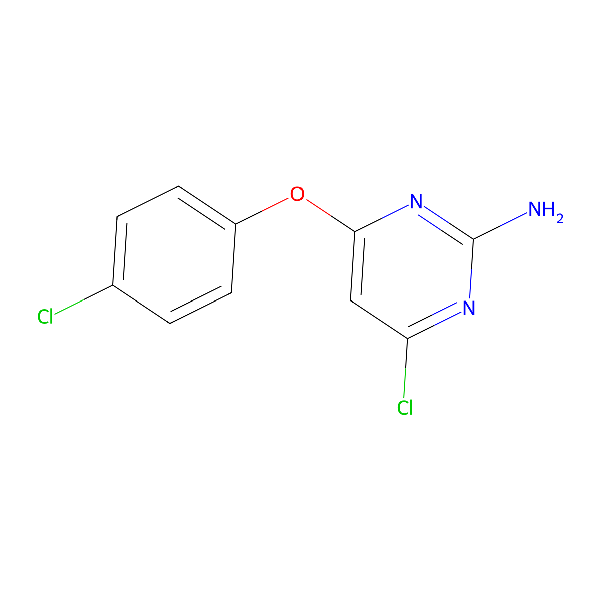 4-Chloro-6-(4-chlorophenoxy)pyrimidin-2-amine molecular structure, CAS 100763-75-5