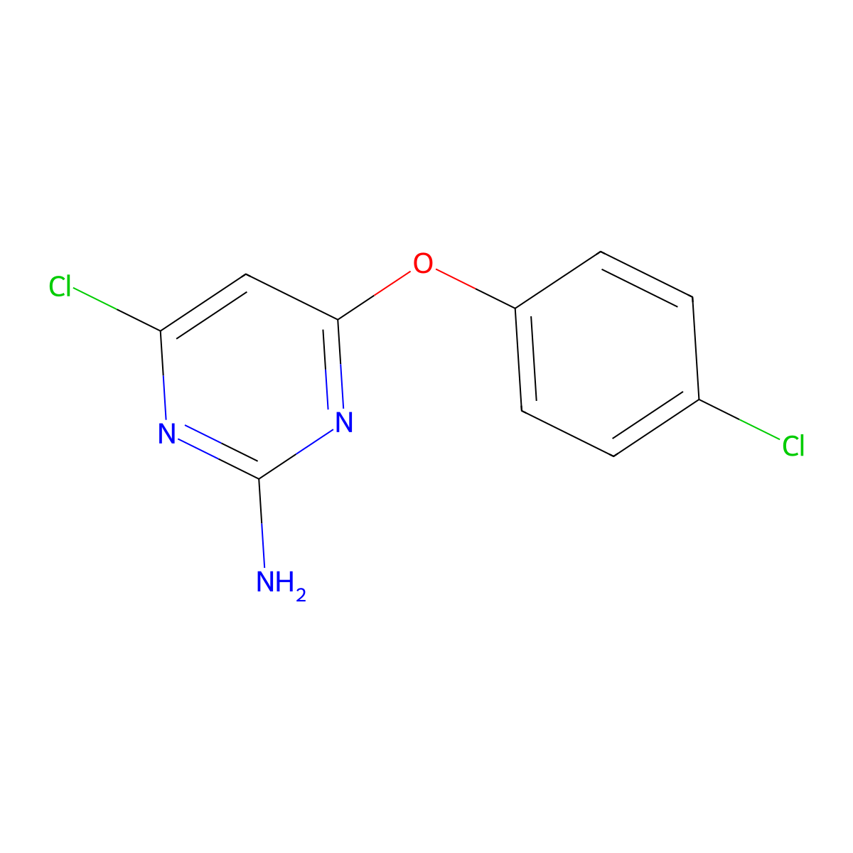 4-Chloro-6-(4-chlorophenoxy)pyrimidin-2-amine molecular structure, CAS 100763-75-5