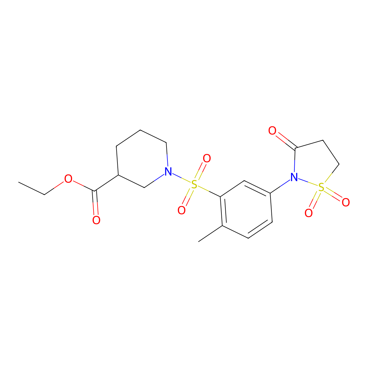 Ethyl 1-((5-(1,1-dioxido-3-oxoisothiazolidin-2-yl)-2-methylphenyl)sulfonyl)piperidine-3-carboxylate molecular structure, CAS 1007634-31-2