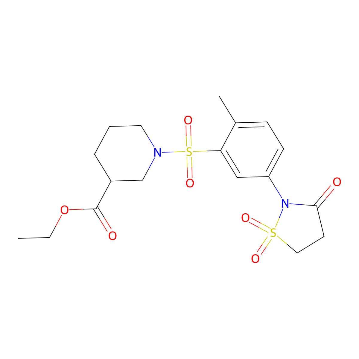 Ethyl 1-((5-(1,1-dioxido-3-oxoisothiazolidin-2-yl)-2-methylphenyl)sulfonyl)piperidine-3-carboxylate molecular structure, CAS 1007634-31-2