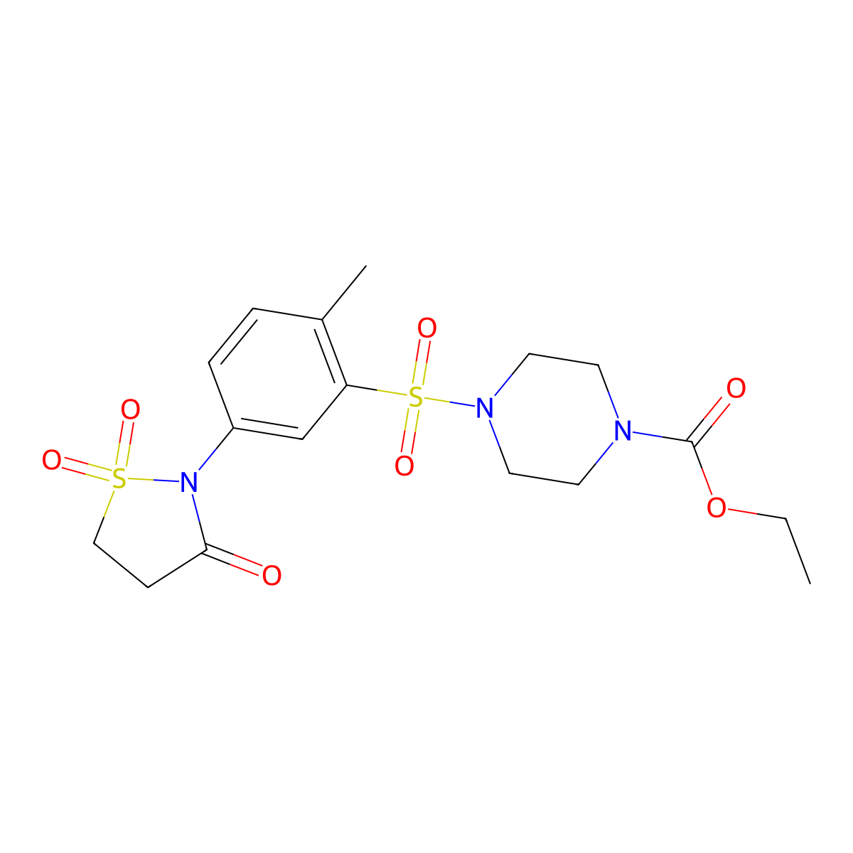 Ethyl 4-[2-methyl-5-(1,1,3-trioxo-1lambda6,2-thiazolidin-2-yl)benzenesulfonyl]piperazine-1-carboxylate molecular structure, CAS 1007634-35-6