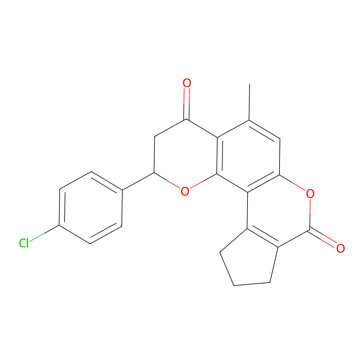 2-(4-chlorophenyl)-5-methyl-10,11-dihydro-2H-cyclopenta[c]pyrano[2,3-f]chromene-4,8(3H,9H)-dione molecular structure, CAS 1007634-56-1