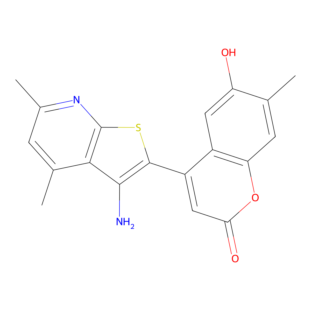 4-(3-amino-4,6-dimethylthieno[2,3-b]pyridin-2-yl)-6-hydroxy-7-methyl-2H-chromen-2-one molecular structure, CAS 1007635-23-5