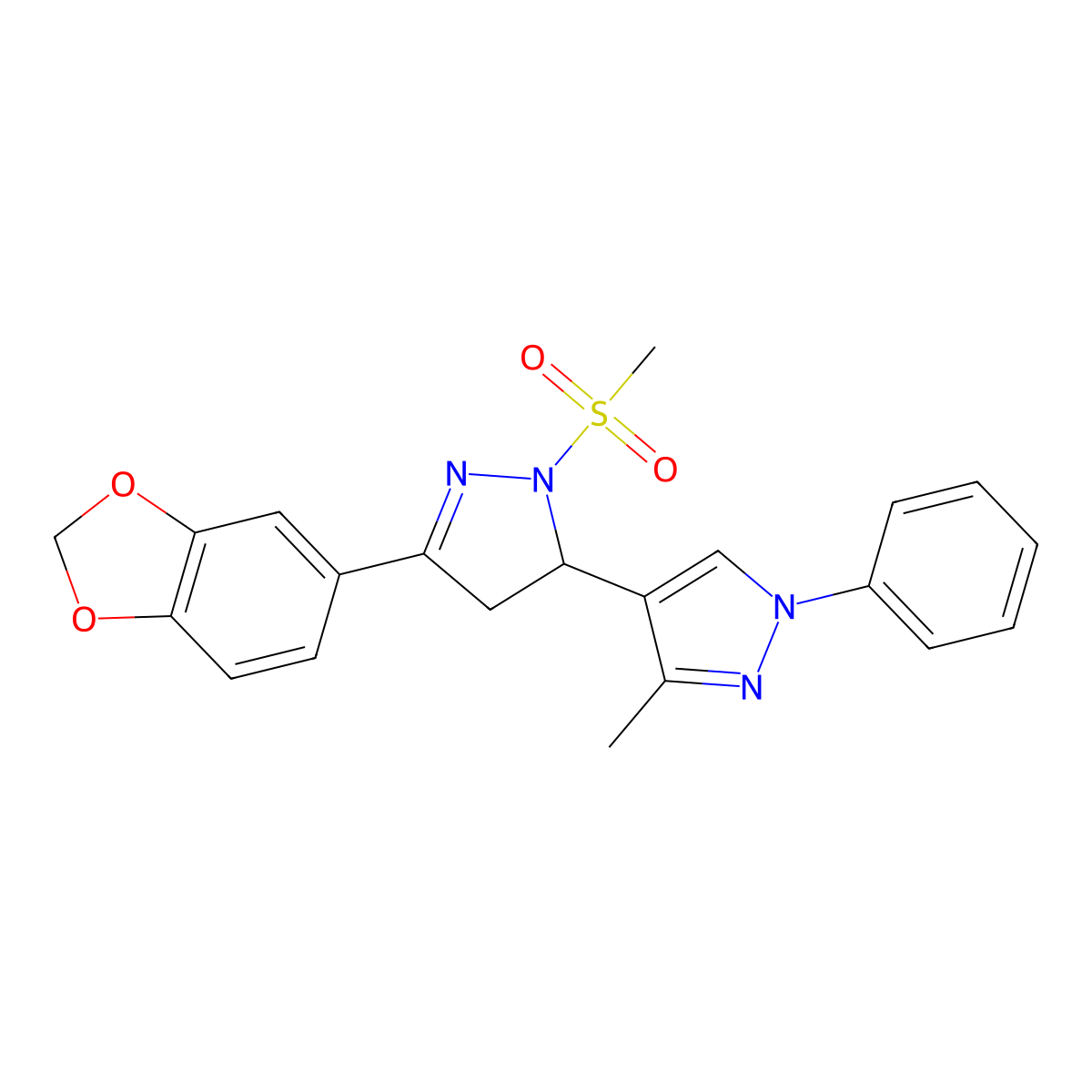 5-(2H-1,3-benzodioxol-5-yl)-2-methanesulfonyl-3'-methyl-1'-phenyl-3,4-dihydro-1'H,2H-3,4'-bipyrazole molecular structure, CAS 1007637-11-7