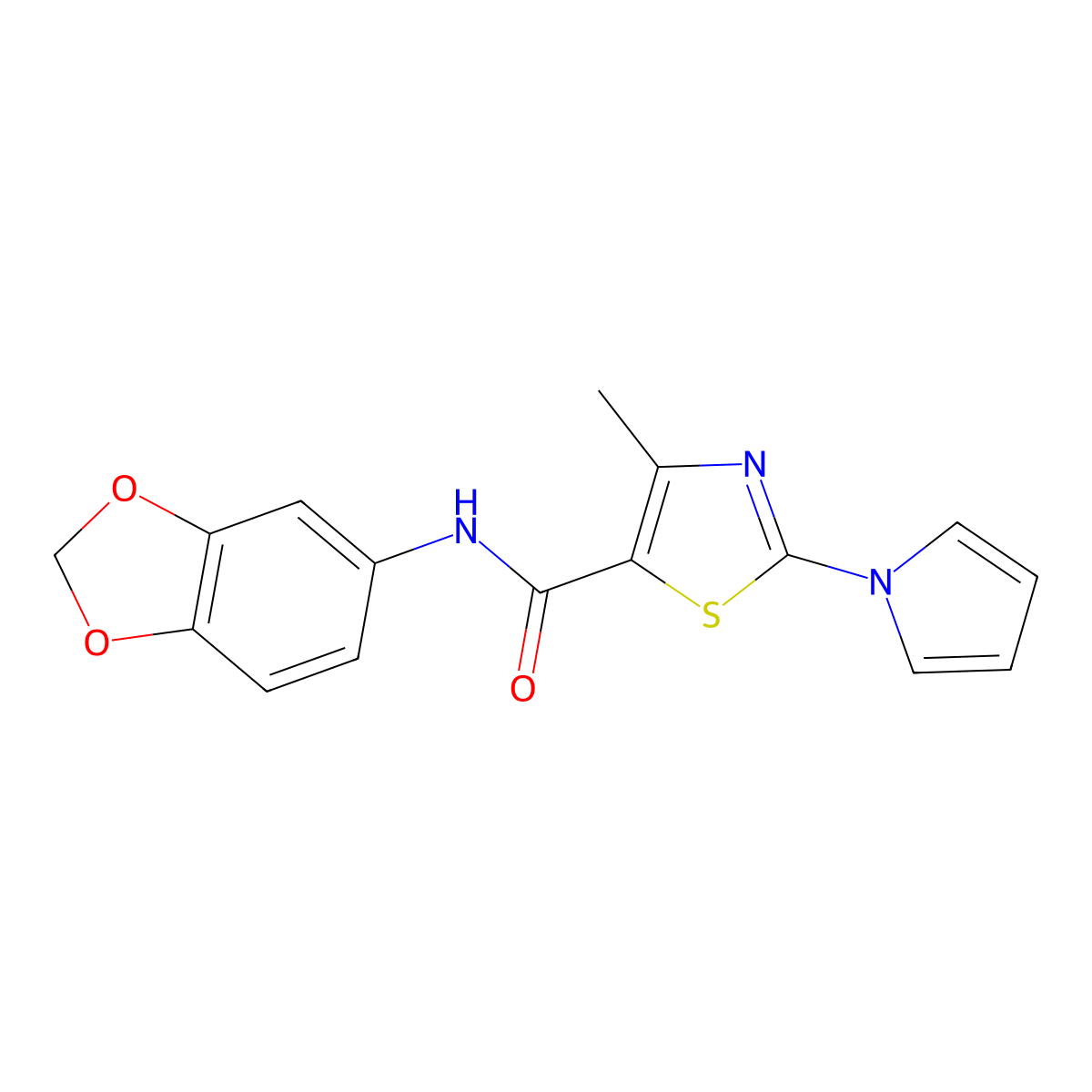 N-1,3-benzodioxol-5-yl-4-methyl-2-(1H-pyrrol-1-yl)-1,3-thiazole-5-carboxamide molecular structure, CAS 1007653-44-2