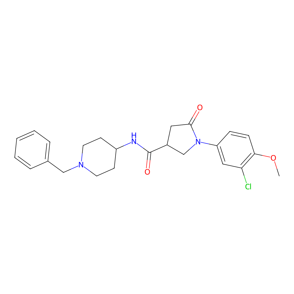 N-(1-benzylpiperidin-4-yl)-1-(3-chloro-4-methoxyphenyl)-5-oxopyrrolidine-3-carboxamide molecular structure, CAS 1007654-02-5