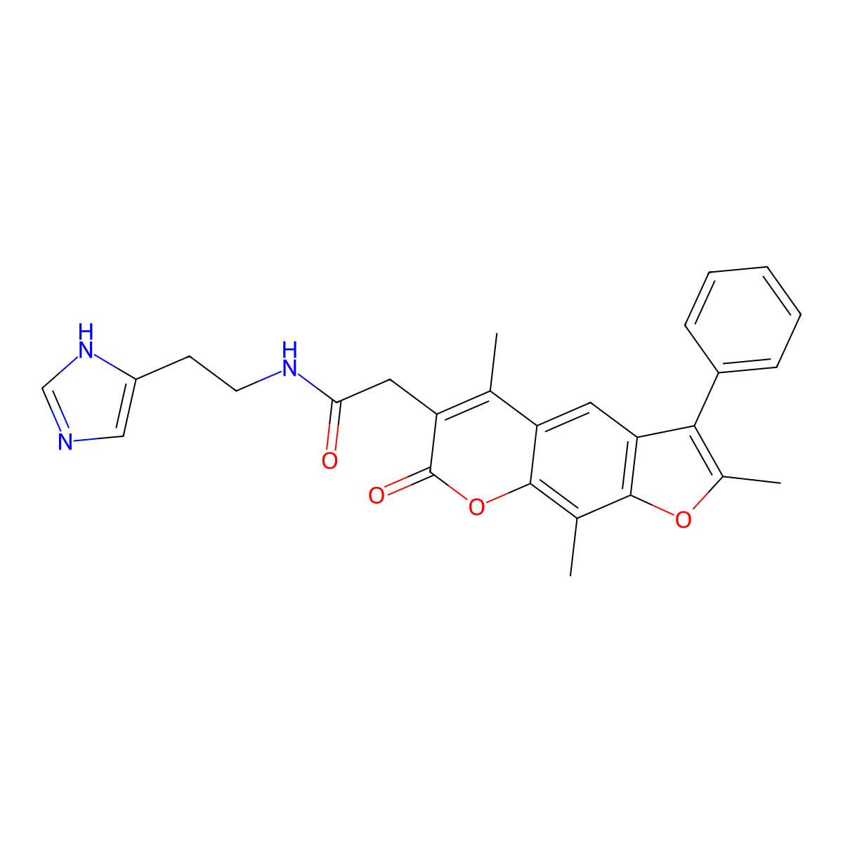 N-[2-(1H-imidazol-5-yl)ethyl]-2-(2,5,9-trimethyl-7-oxo-3-phenyl-7H-furo[3,2-g]chromen-6-yl)acetamide molecular structure, CAS 1007654-94-5